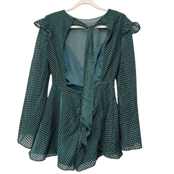 Keepsake Polka Dot Romper Bell Sleeve Green Size Small Open Back - Picture 2 of 13